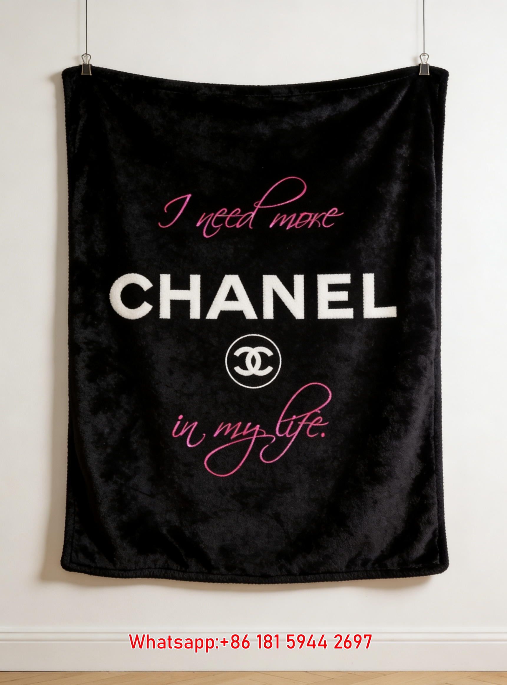 I Need More Chanel Pink Script Flannel Throw Blanket IMG_7164